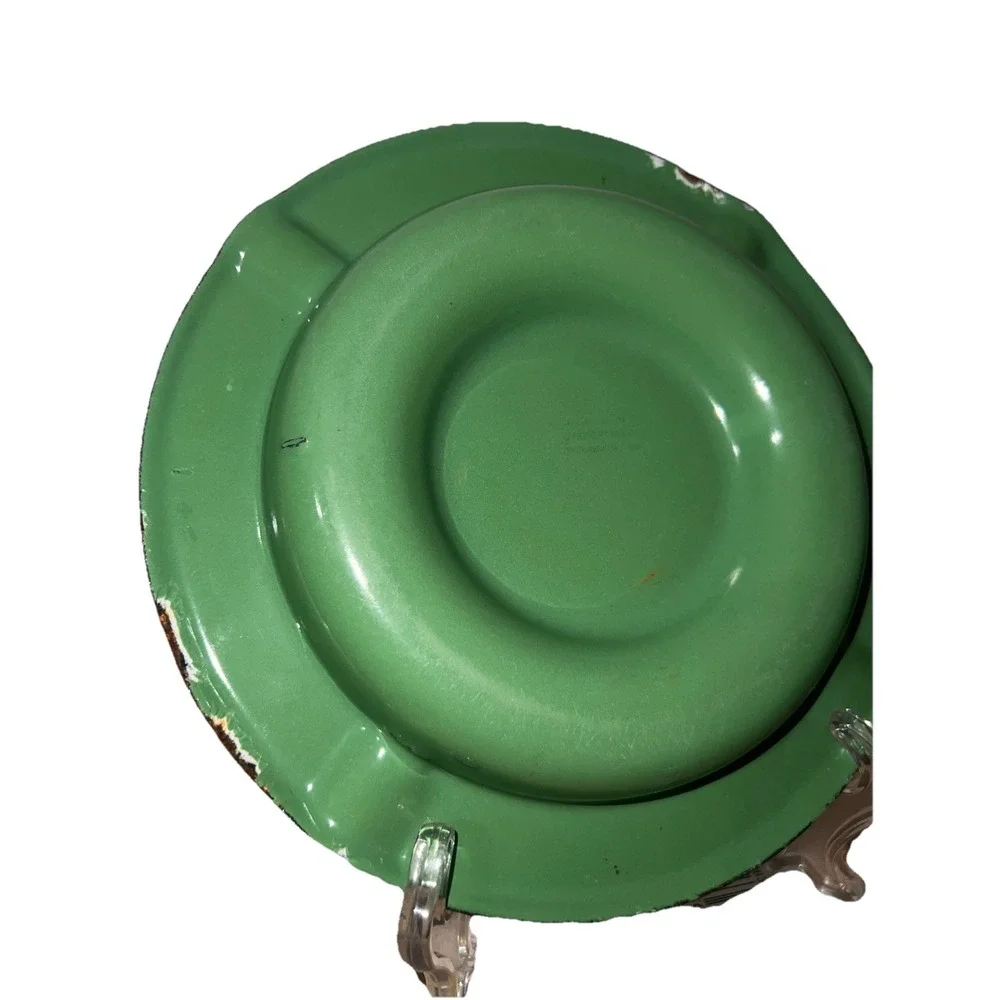 Vintage Schrempp-Printz Bier Green Enamel Advertising Ashtray German Brewery
